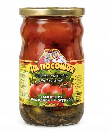 Pomidory i Ogórki Na Posochok 1062ml – warzywa kiszone, pikantne